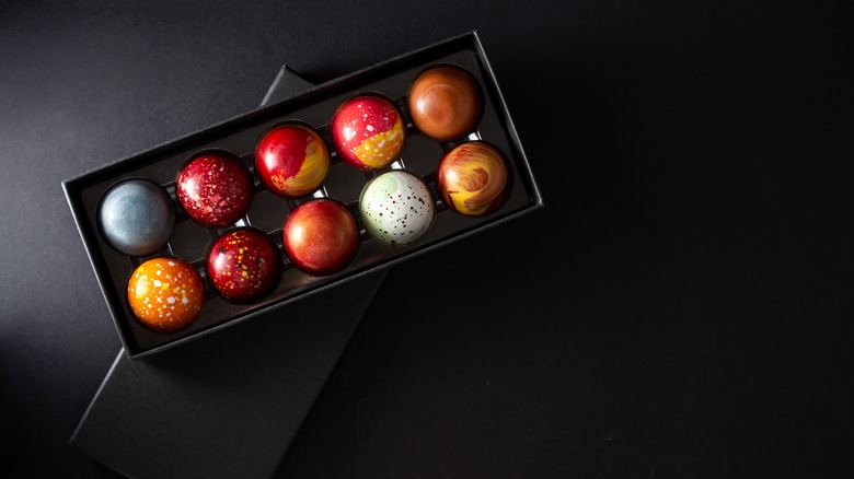 A box of beautiful, modern chocolate truffles