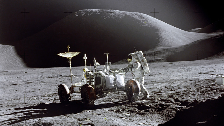 NASA astronaut operating lunar rover