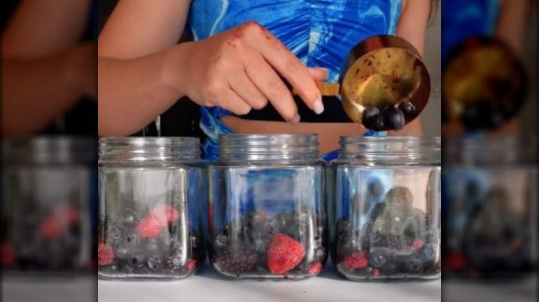 berry smoothie in Mason jars 