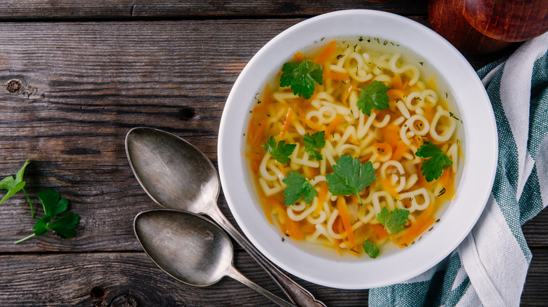 chicken soup with alphabet noodles