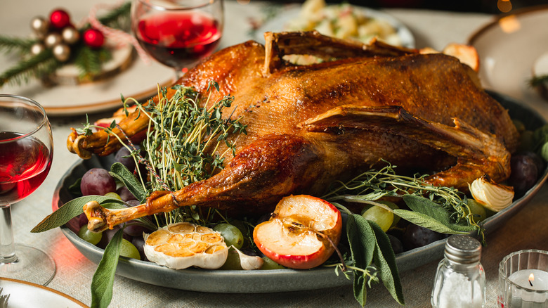 Whole roasted duck holiday meal