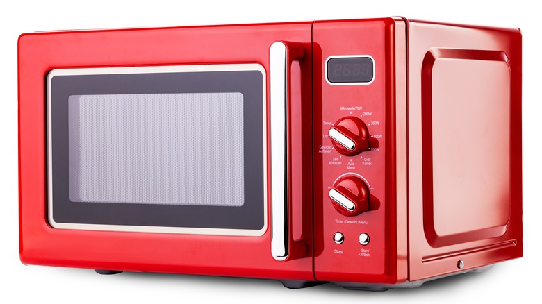 shiny red microwave