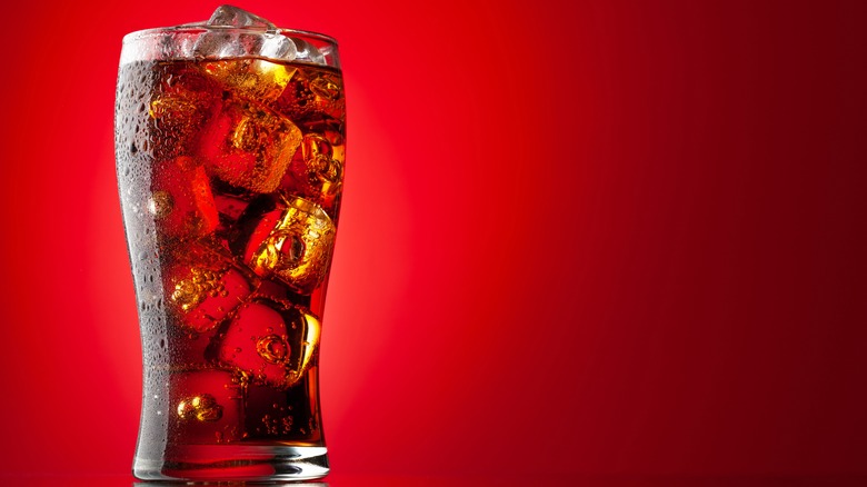 soda on red background