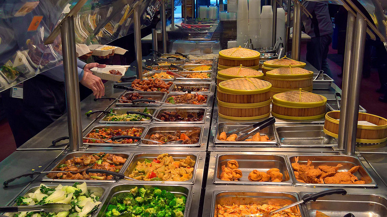 Chinese buffet with plexiglass sneeze guards