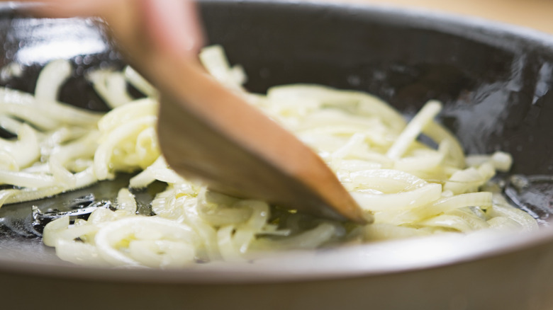 Onions cooking in pan