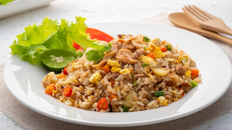 fried rice served in a white bowl