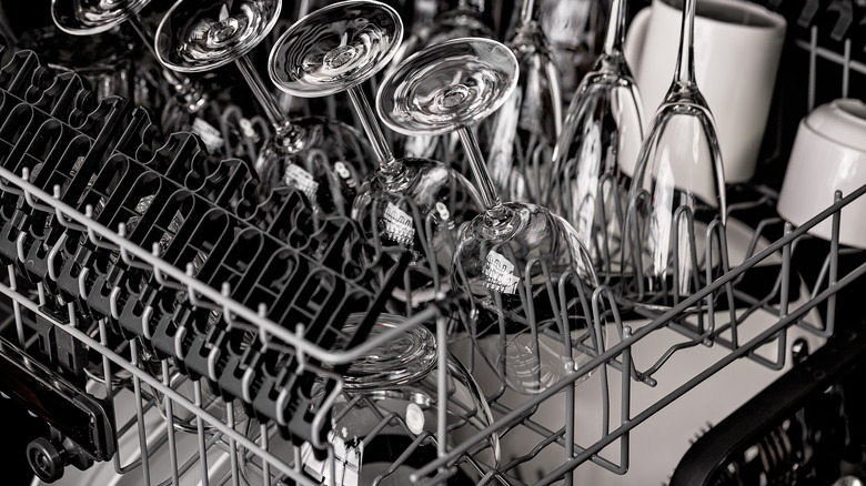 Dishwasher rack full of glasses