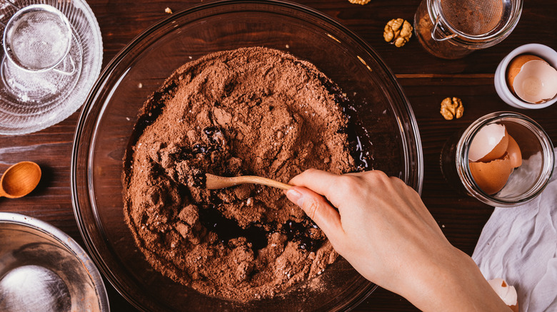 mixing chocolate ingredients in bowl