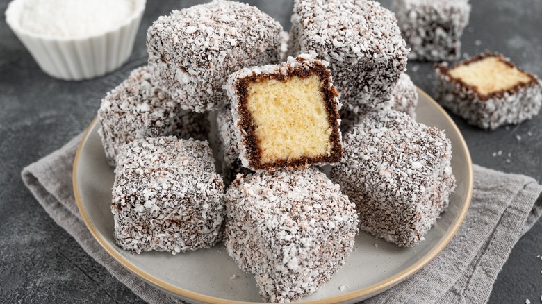 Lamingtons Australian dessert on a plate