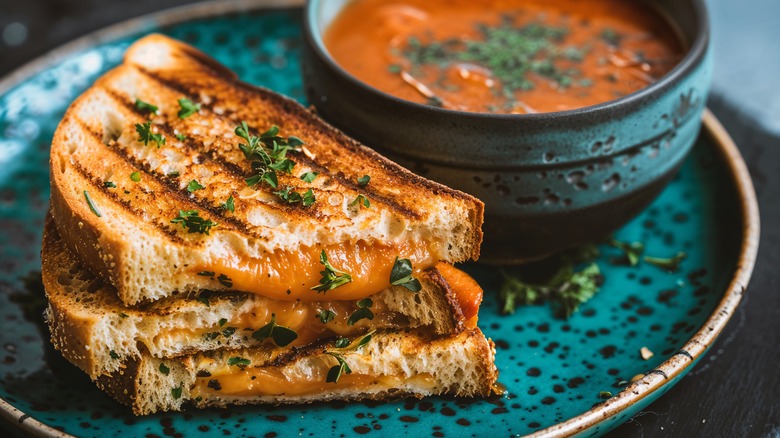 Classic grilled cheese, tomato soup