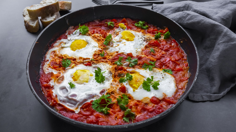 Shakshuka with four eggs