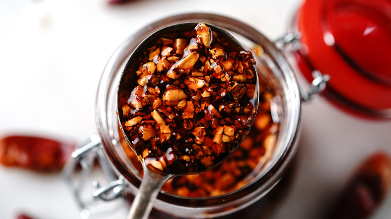 jar of homemade chili crisp oil