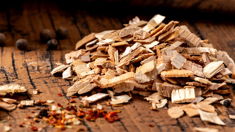 Smoker wood chips on table