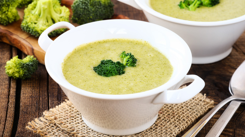 bowls of broccoli soup