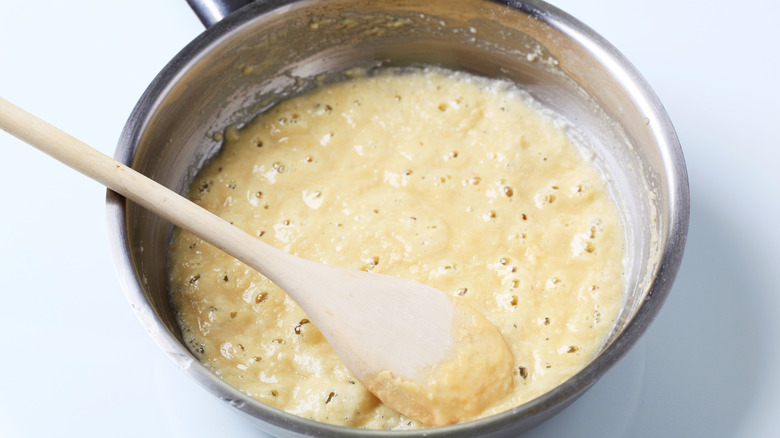 Roux bubbling in a pot