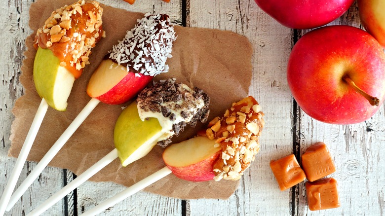 caramel apples with toppings