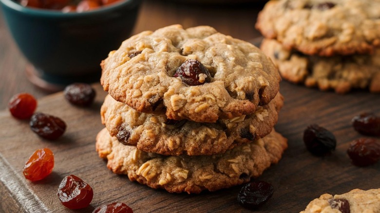 chewy raisin oatmeal cookie stack