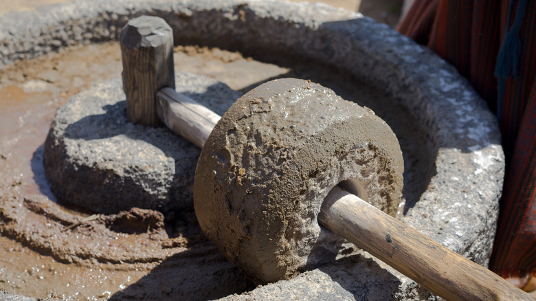 An old stone olive press