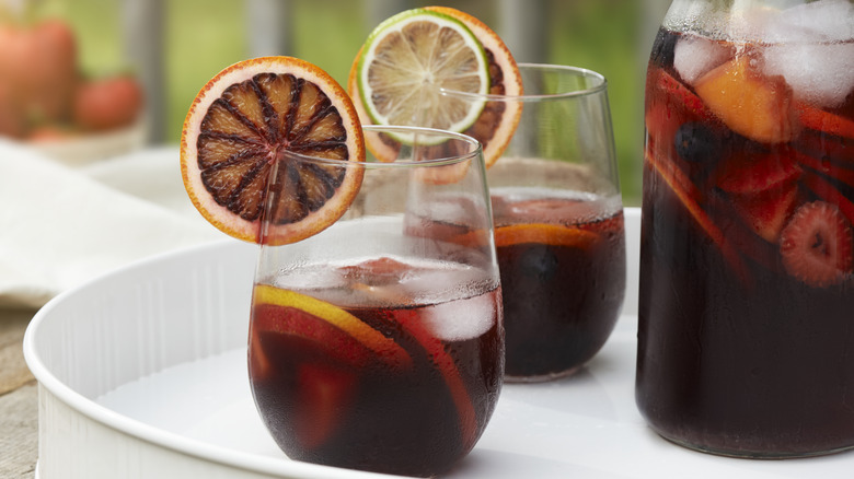 Glasses and a pitcher of sangria