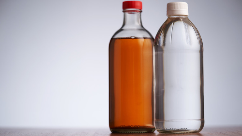 vinegar bottles on table