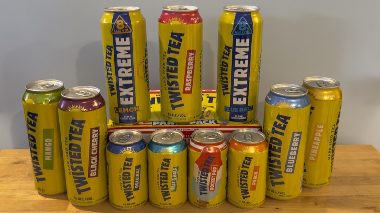 Eleven different varieties of Twisted Tea on display