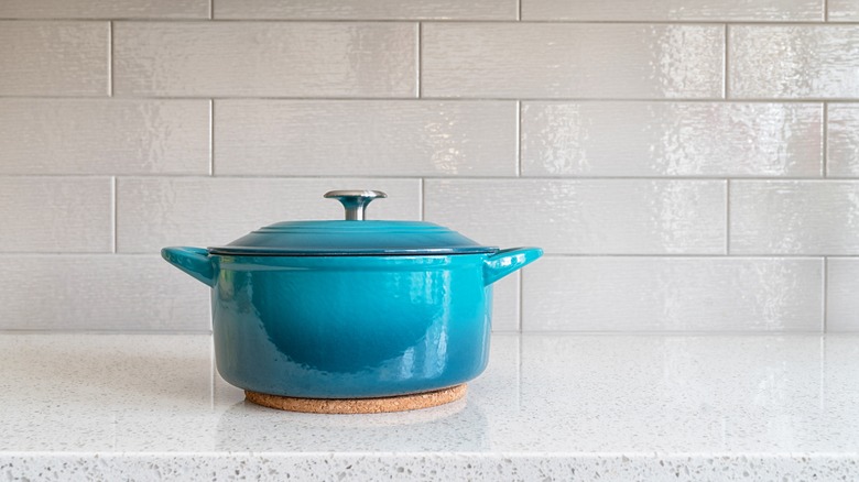 Blue enamel dutch oven