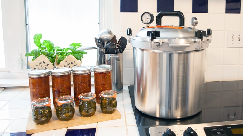 Pressure canner on a stove 