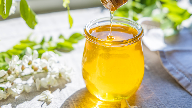 Jar of honey and honey dipper