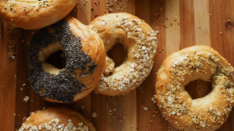 Montréal bagels on wooden board