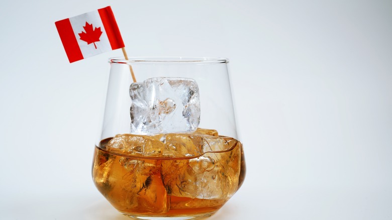 Glass of liquor with Canadian flag