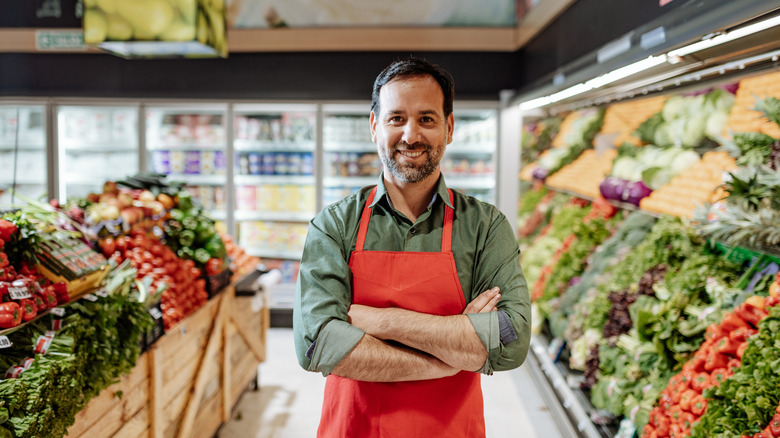 Grocery store worker in produce