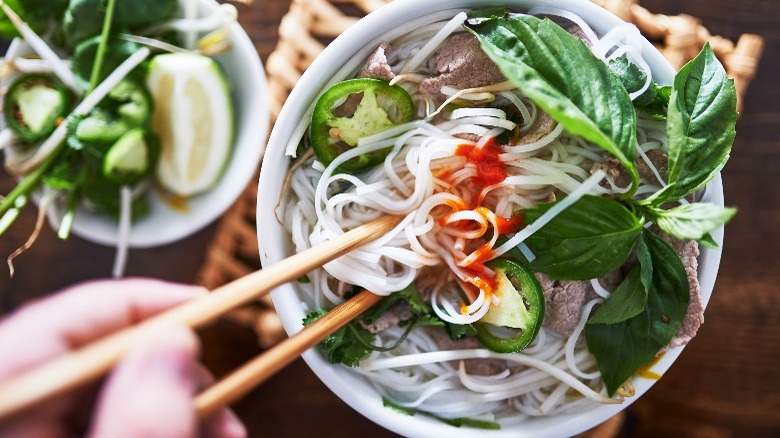 Pho with noodles in bowl
