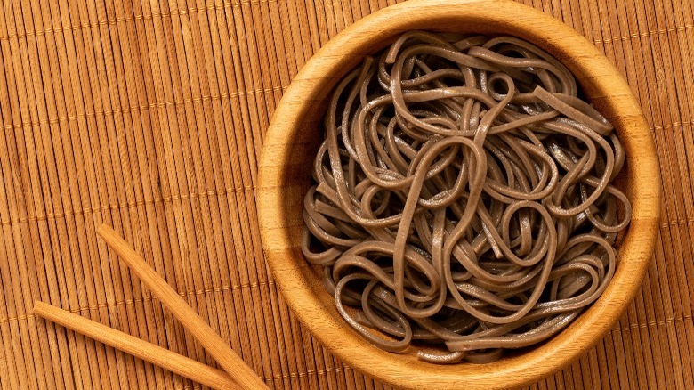 Soba noodles in bowl