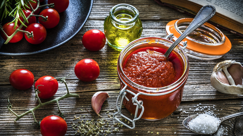 tomato sauce in glass jar