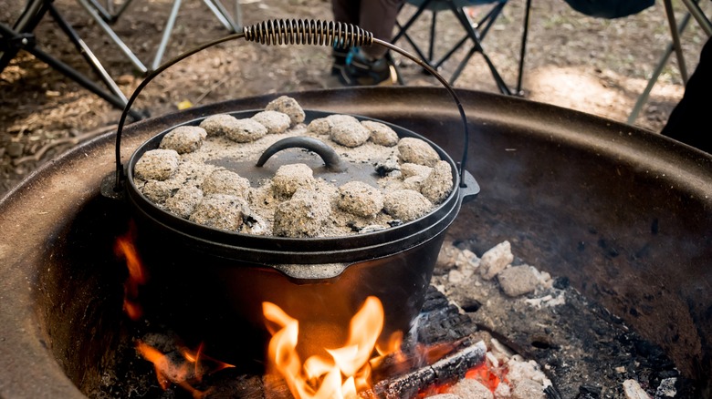 Cast iron pot on open fire
