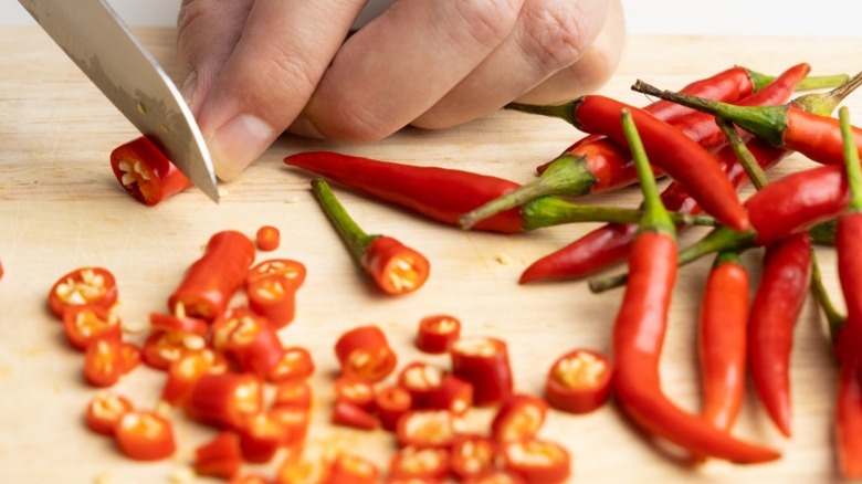 Cutting chili peppers