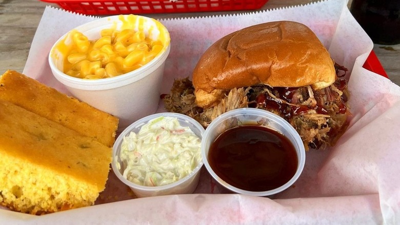 A plate of pulled BBQ pork at Eli's BBQ