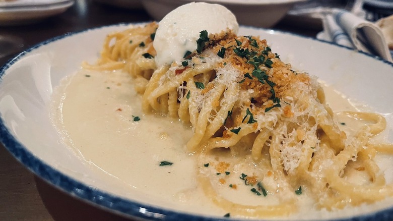 Pasta in a white, cream sauce at Pepp & Dolores