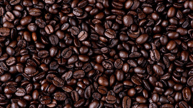 Dark roasted coffee beans