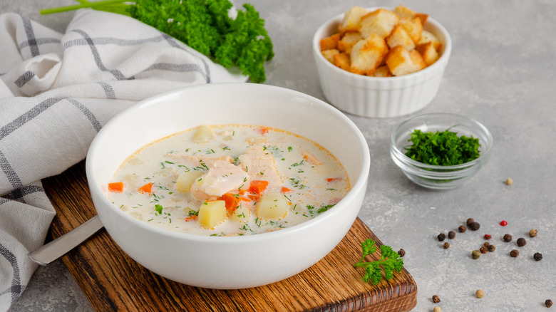 Bowl of salmon chowder