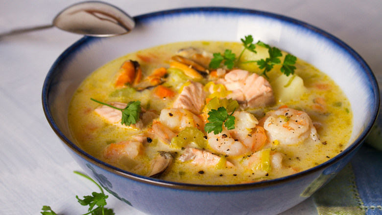 Bowl of shrimp chowder