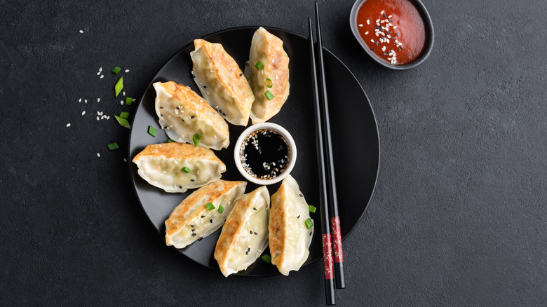 jiaozi dumplings with sauces