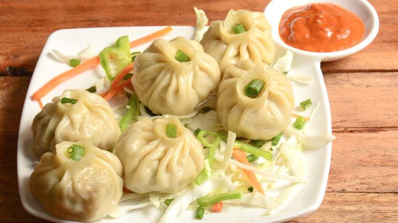 Plate of Nepalese momo dumplings