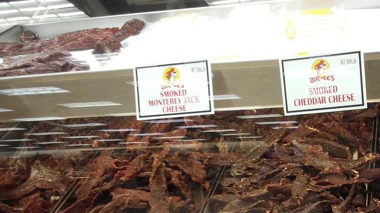 Several flavors of Buc-ee's jerky on display