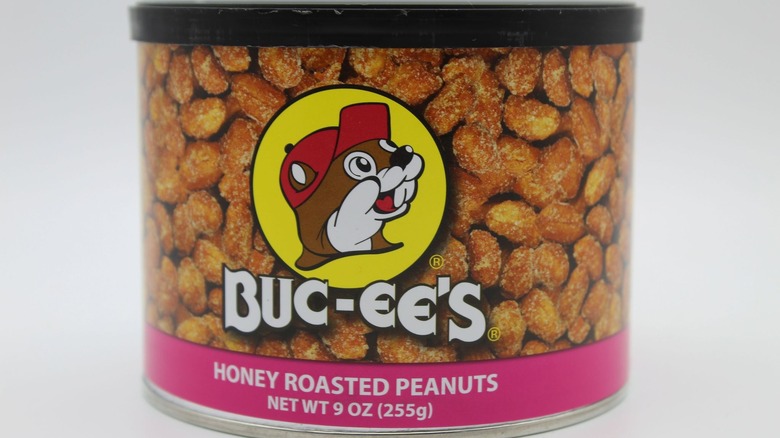 Tin of Buc-ee's honey roasted peanuts