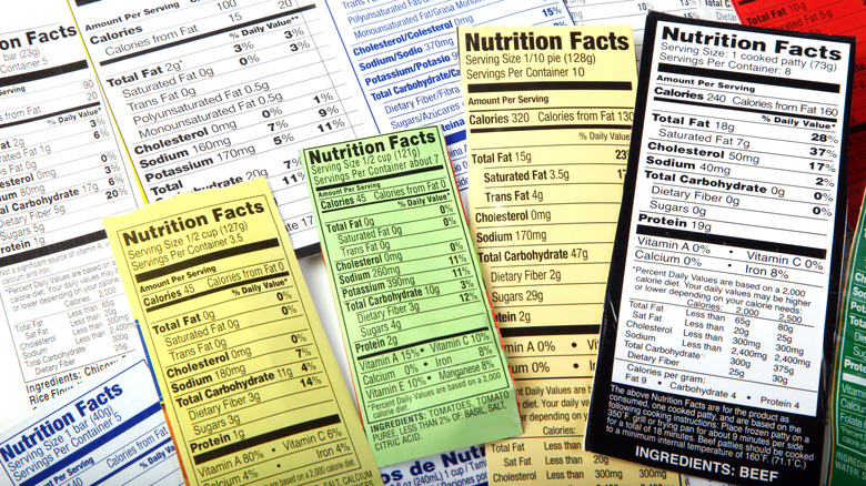 Food label collage in layers