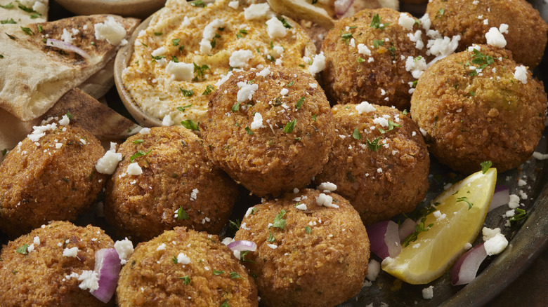 Pile of falafel on plate