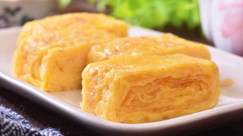 pieces of tamagoyaki on plate