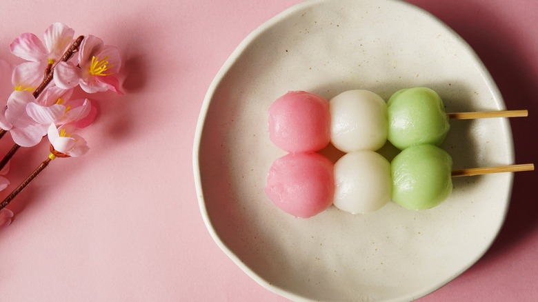 Pink, white, and green Dango