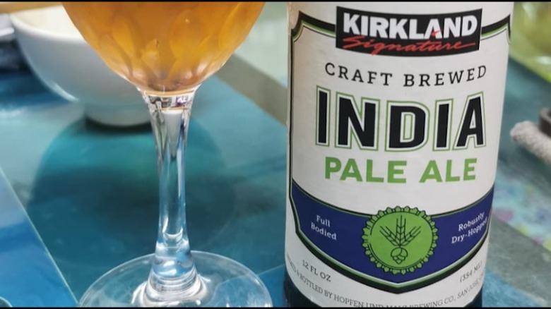 Glass and label of Kirkland India Pale Ale